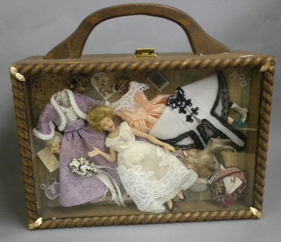 (image for) Wooden Box Purse or Case with Doll - Click Image to Close